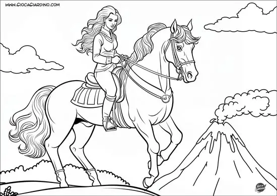 Disegno di un cavallo con la cavallerizza da colorare 