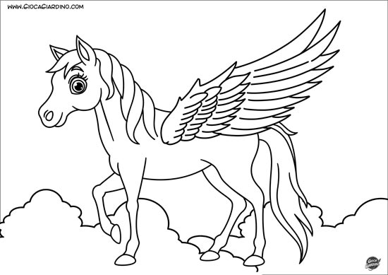 Disegno di un cavallo con le ali da colorare 