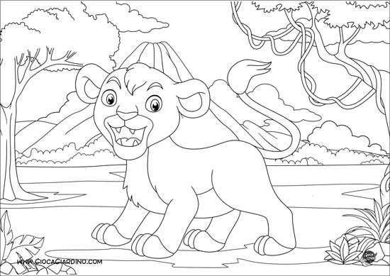 Disegno da colorare di un cucciolo di leone che ruggisce - stile cartone animato