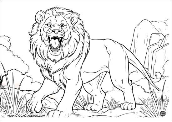 Disegno da colorare di un leone che ruggisce - realistico