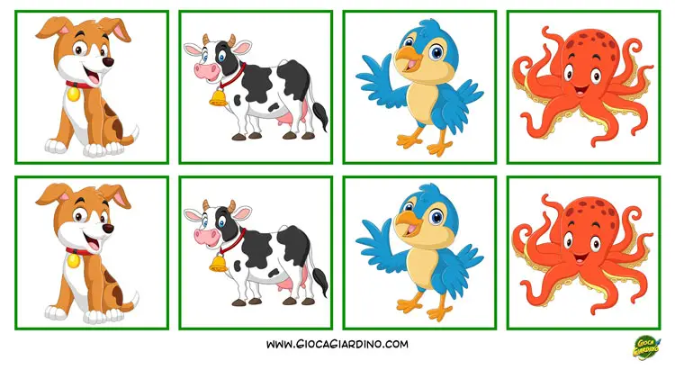 Memory animali cartoon da stampare per bambini