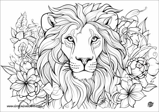 Disegno da colorare di un muso di leone - stile cartone animato