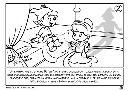 Peter Pan si fa cucire l'ombra da Wendy - Peter Pan in sequenze da colorare per bambini