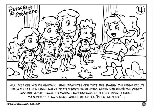 Peter Pan e i Bambini Smarriti - Peter Pan in sequenze da colorare per bambini