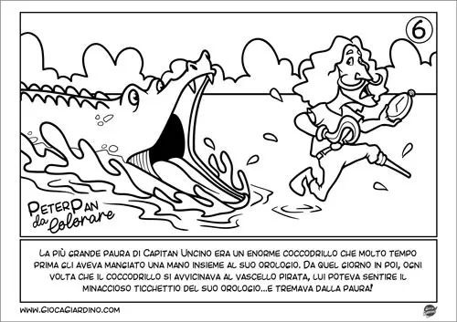 Capitan Uncino e il Coccodrillo - Peter Pan in sequenze da colorare per bambini