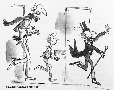Willy Wonka, Nonno Joe e Charlie  - La fabbrica di Cioccolato - illustrazione di Quentin Blake