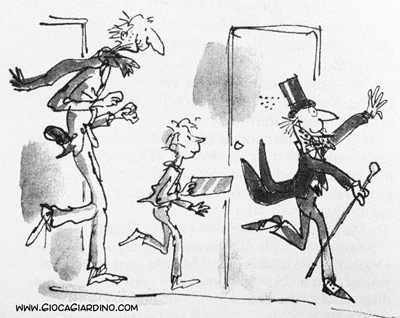 Willy Wonka, Nonno Joe e Charlie - La fabbrica di Cioccolato - illustrazione di Quentin Blake