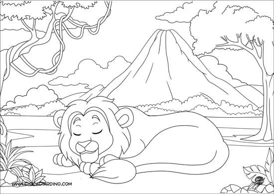 Disegno da colorare di un leone che dorme - stile cartone animato