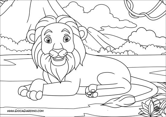 Disegno da colorare di un leone seduto - stile cartone animato