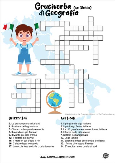 Cruciverba di geografia per bambini della quarta classe da stampare