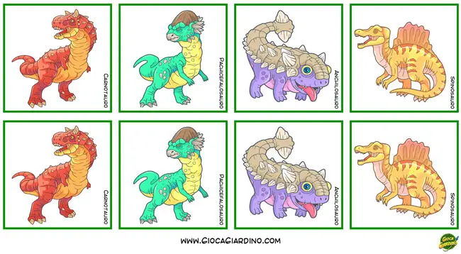 memory dei dinosauri da stampare per bambini in versione cartoon