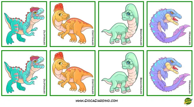 memory dei dinosauri da stampare per bambini in versione cartoon