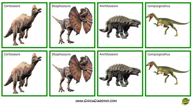 memory dei dinosauri da stampare per bambini in versione realistica