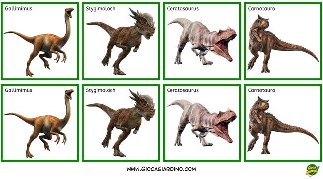 memory dei dinosauri da stampare per bambini in versione realistica