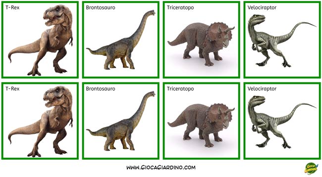memory dei dinosauri da stampare per bambini in versione realistica
