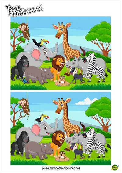 Trova le differenze da stampare per bambini a tema animali