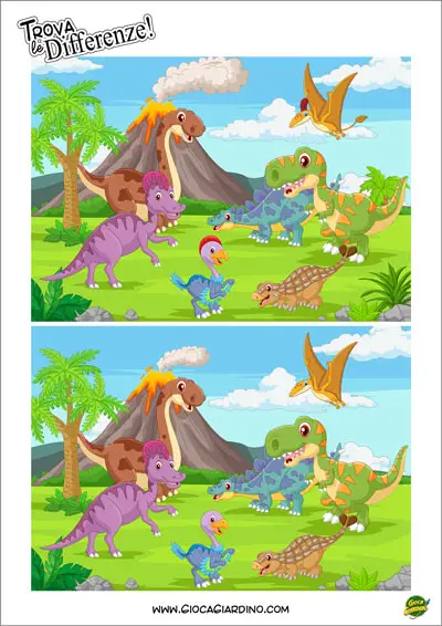 Trova le differenze da stampare per bambini a tema dinosauri