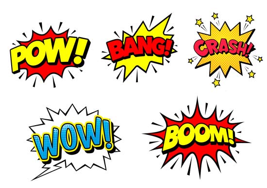 fumetti boom wow pow da stampare per festa spider-man