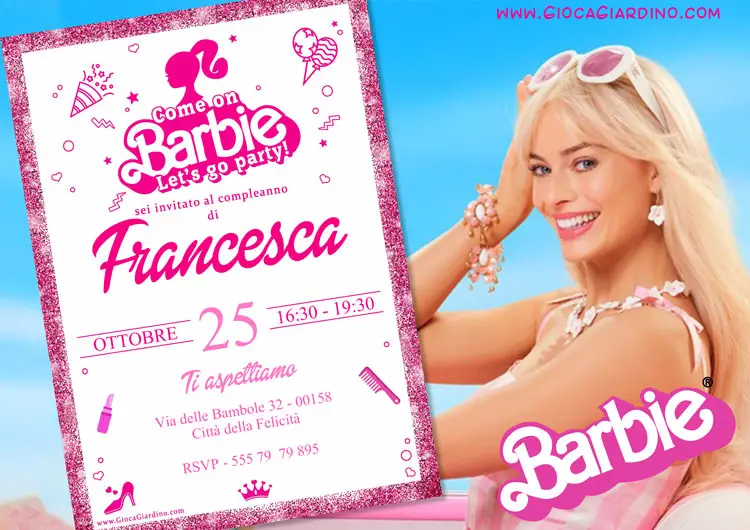 Invito per festa di compleanno a tema barbie da compilare e stampare - copertina
