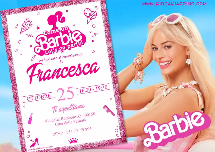 invito di compleanno da stampare a tema barbie copertina