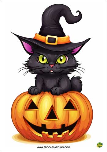 zucca di halloween da stampare con gatto
