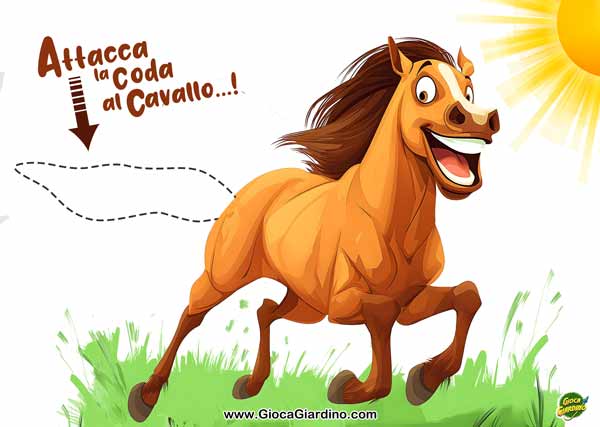 gioco attacca la coda al cavallo  - grafica da stampare per caccia al tesoro cavalli maneggio